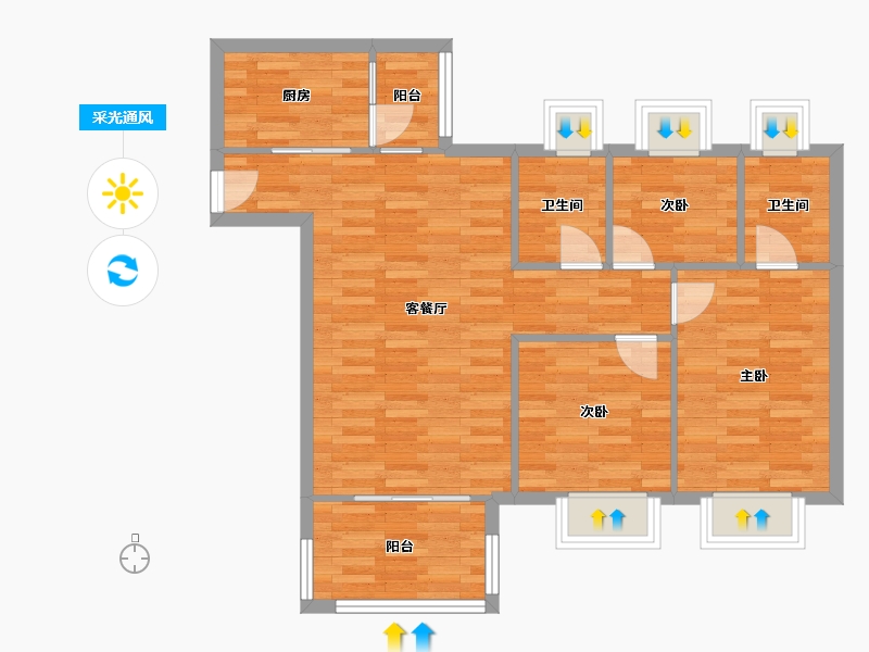 广东省-广州市-时代绿庭山语1座3座,4座96m²-76.80-户型库-采光通风