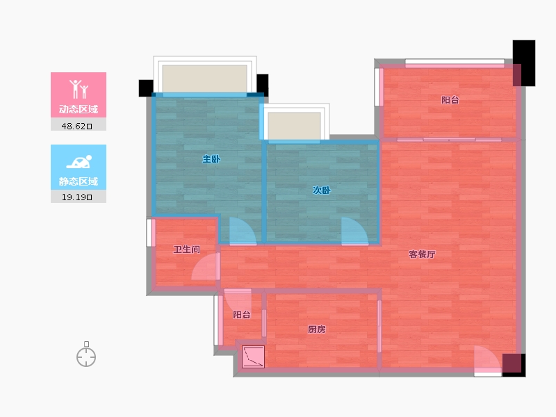 广东省-广州市-时代绿庭山语1座76m²-60.80-户型库-动静分区