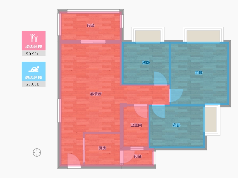 广东省-广州市-时代绿庭山语2座2梯95m²-76.00-户型库-动静分区