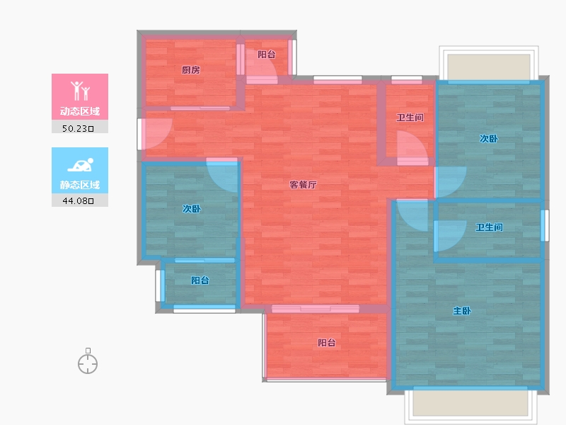 广东省-广州市-时代绿庭山语2座2梯106m²-84.80-户型库-动静分区