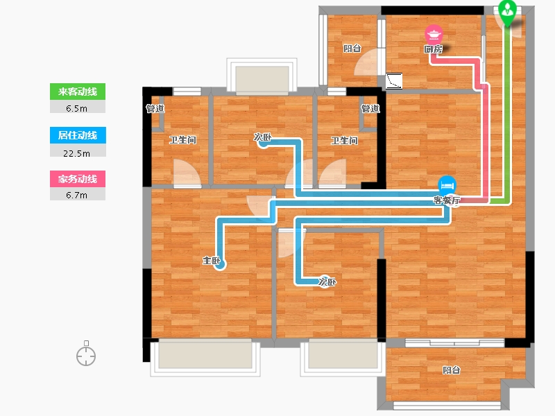 广东省-广州市-时代绿庭山语2座2梯110m²-89.99-户型库-动静线