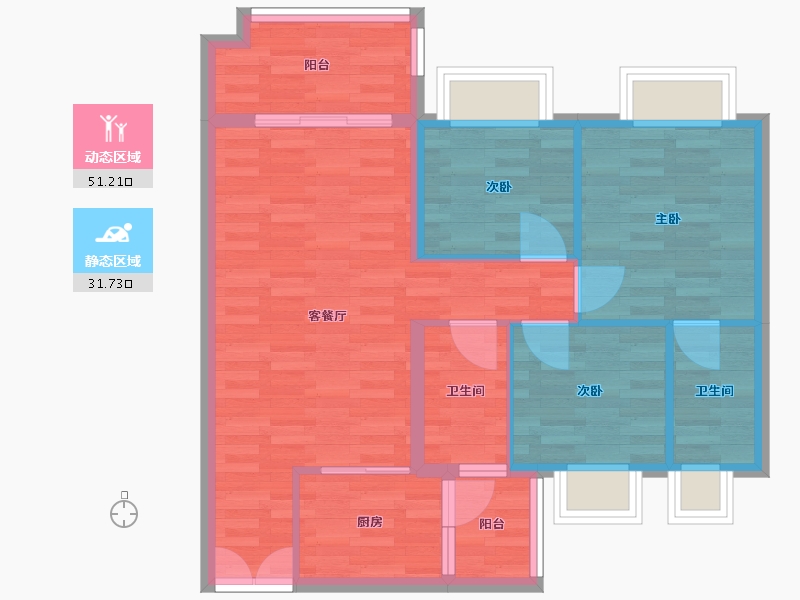 广东省-广州市-时代绿庭山语93m²-74.40-户型库-动静分区