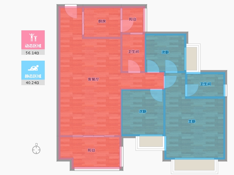 广东省-广州市-时代绿庭山语110m²-88.00-户型库-动静分区