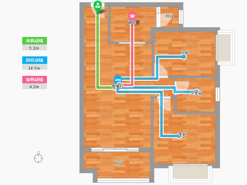 广东省-广州市-时代绿庭山语1座80m²-64.00-户型库-动静线