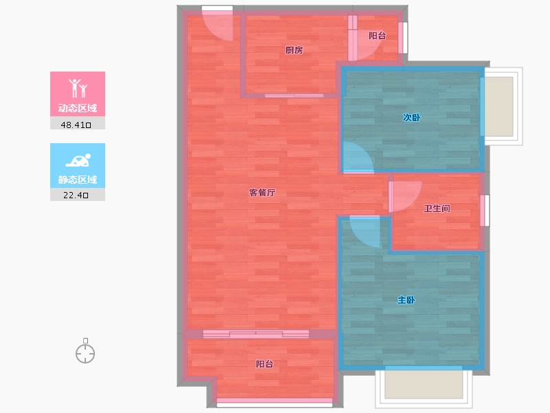 广东省-广州市-时代绿庭山语1座80m²-64.00-户型库-动静分区