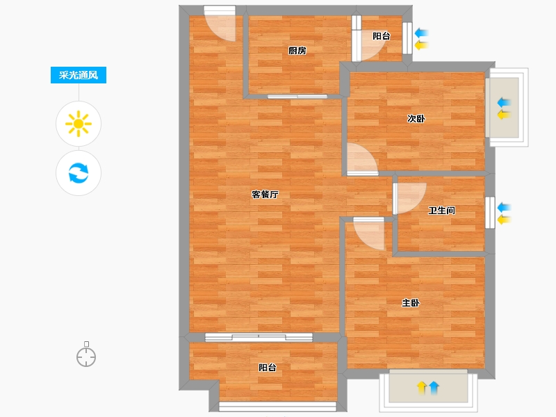 广东省-广州市-时代绿庭山语1座80m²-64.00-户型库-采光通风