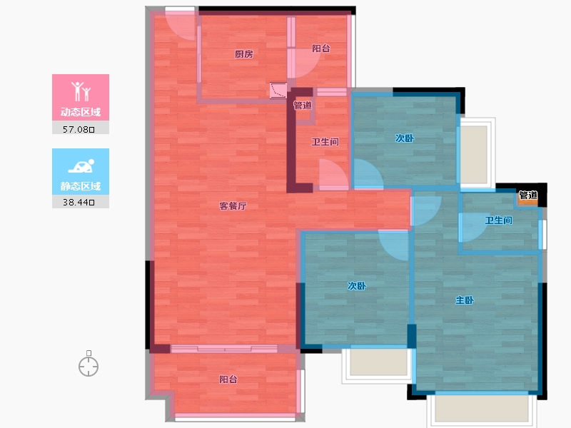 广东省-广州市-时代绿庭山语2座1梯107m²-85.60-户型库-动静分区