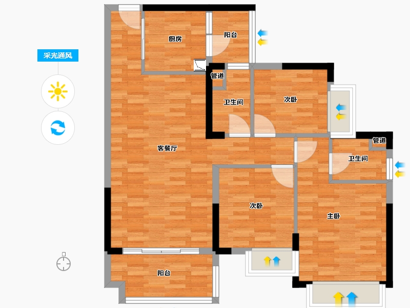 广东省-广州市-时代绿庭山语2座1梯107m²-85.60-户型库-采光通风