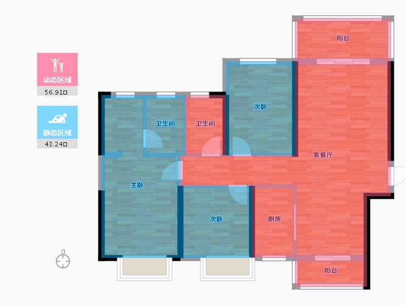 湖南省-株洲市-东部美的城-89.37-户型库-动静分区