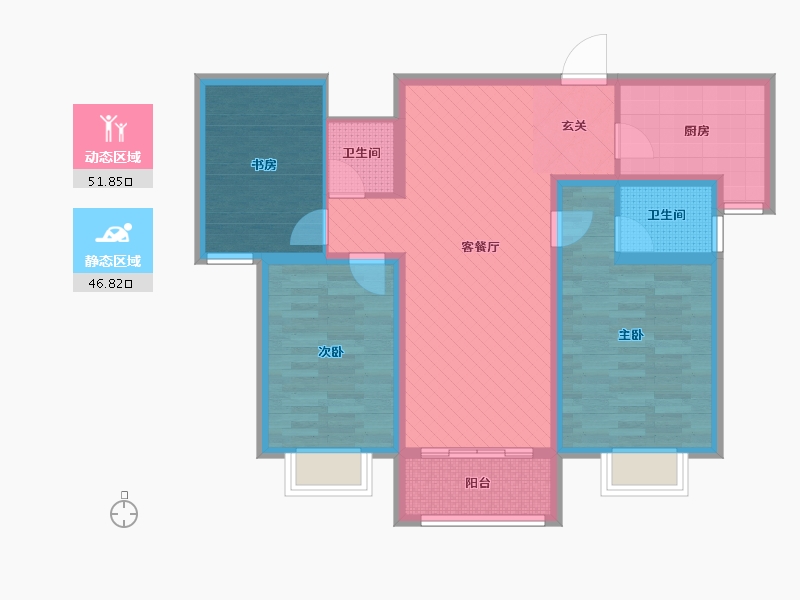 陕西省-西安市-杨陵田园新都市-86.40-户型库-动静分区