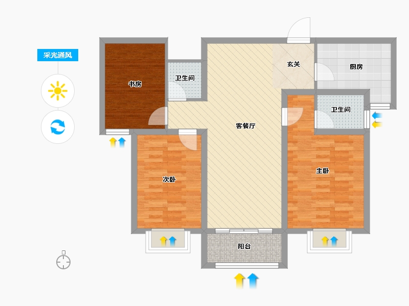 陕西省-西安市-杨陵田园新都市-86.40-户型库-采光通风