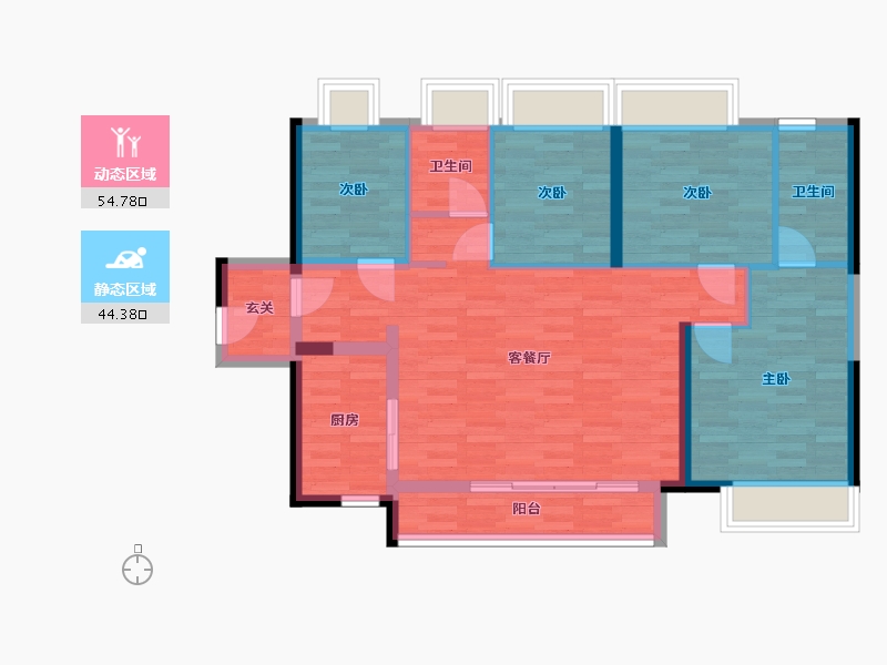 广东省-广州市-广州龙湖揽境122m2-88.68-户型库-动静分区