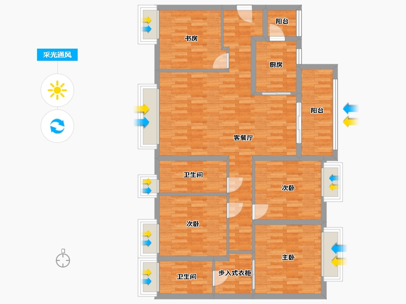 广东省-广州市-龙湖双珑原著11栋140m2-111.76-户型库-采光通风