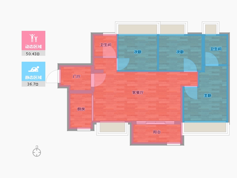 广东省-广州市-龙湖双珑原著16,17,18栋98m2-78.41-户型库-动静分区