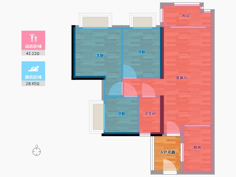 广东省-广州市-实地常春藤五期3栋，D2栋86m2-68.80-户型库-动静分区