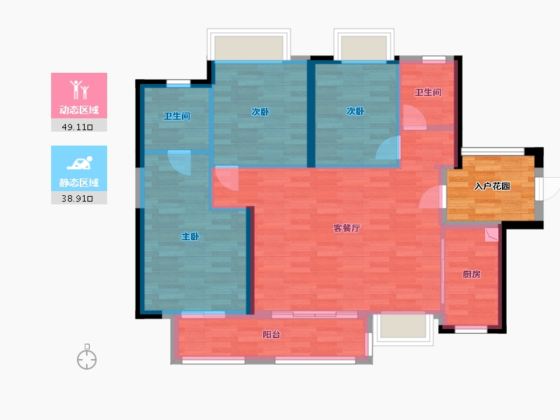 广东省-广州市-实地常春藤绿藤街C1栋106m2-84.89-户型库-动静分区