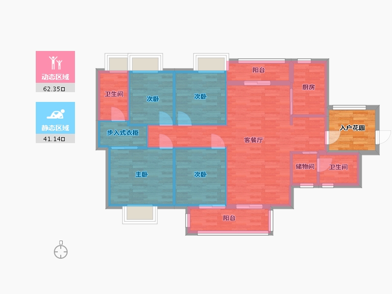 广东省-广州市-实地常春藤六期1栋124m2-99.20-户型库-动静分区