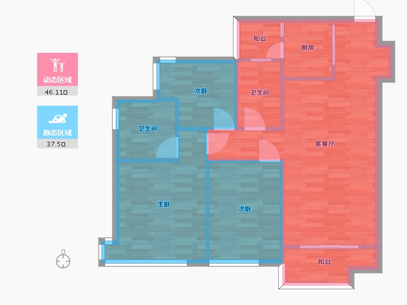 广东省-广州市-招商雍景湾92m2-75.65-户型库-动静分区