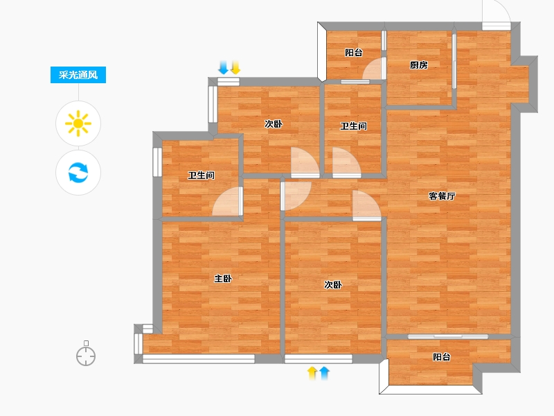 广东省-广州市-招商雍景湾92m2-75.65-户型库-采光通风