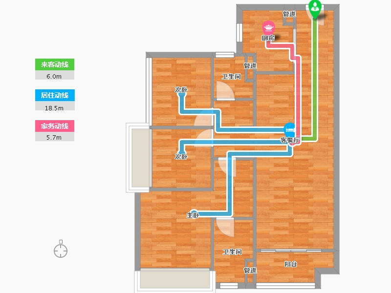 广东省-广州市-美的云筑93m²-74.40-户型库-动静线