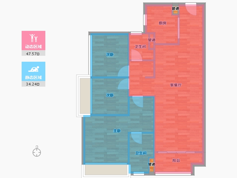 广东省-广州市-美的云筑93m²-74.40-户型库-动静分区