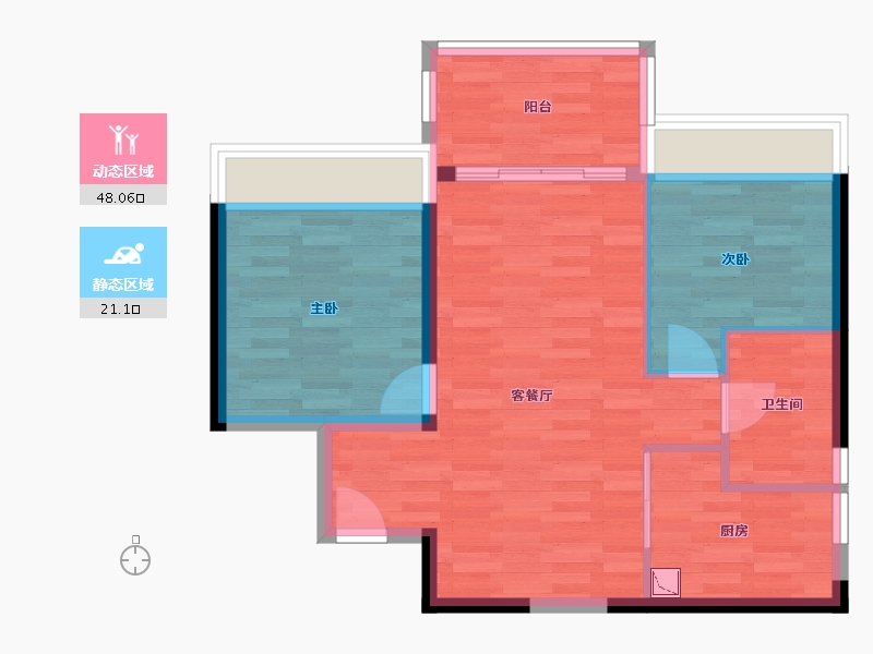 广东省-广州市-越秀天珹2-7栋78m²-62.16-户型库-动静分区