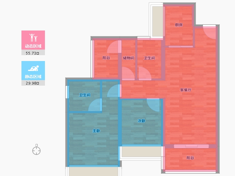 广东省-广州市-领南星河荣誉95㎡-76.00-户型库-动静分区