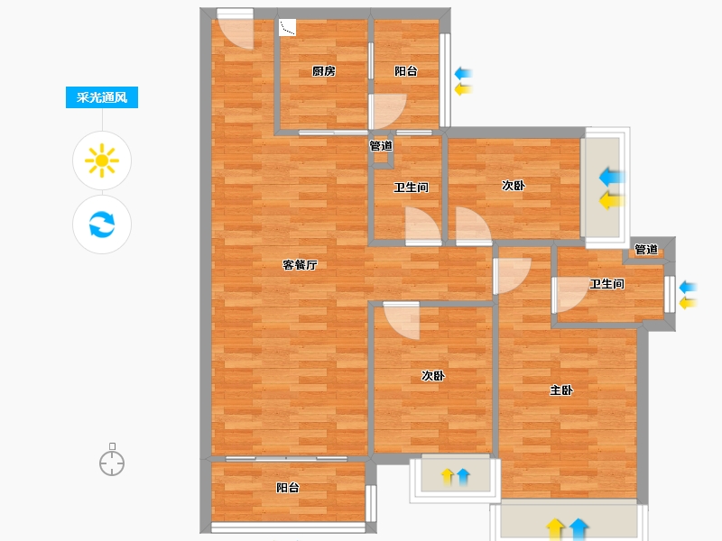 广东省-广州市-城投首筑花园1栋,8栋,9栋103m²-79.23-户型库-采光通风