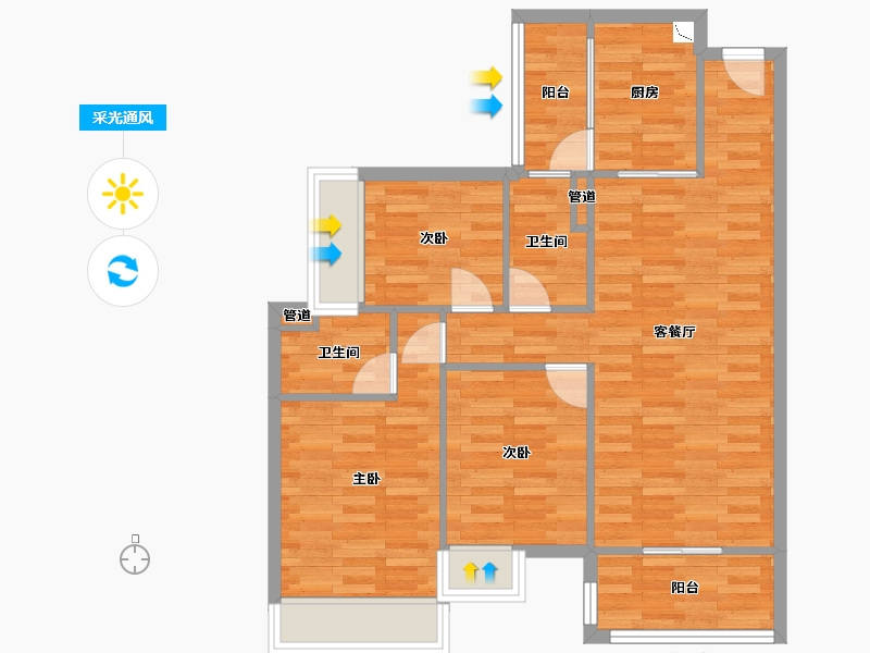 广东省-广州市-城投首筑花园5栋101m²-78.64-户型库-采光通风