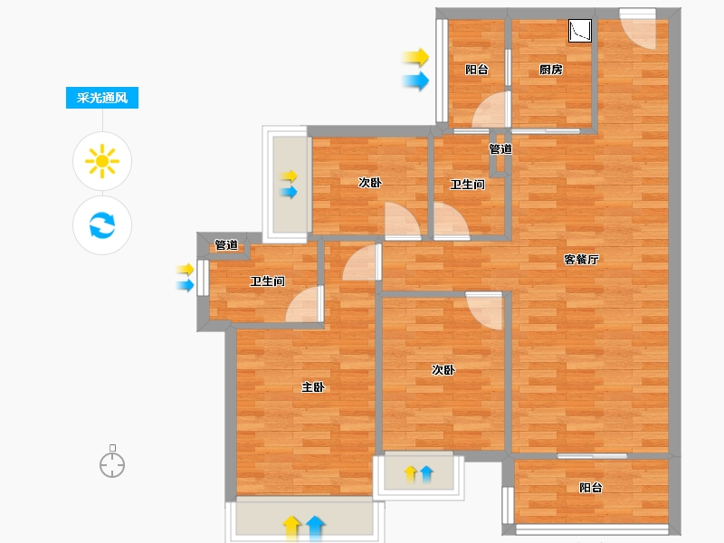 广东省-广州市-城投首筑花园1栋,8栋,9栋103m²-77.70-户型库-采光通风