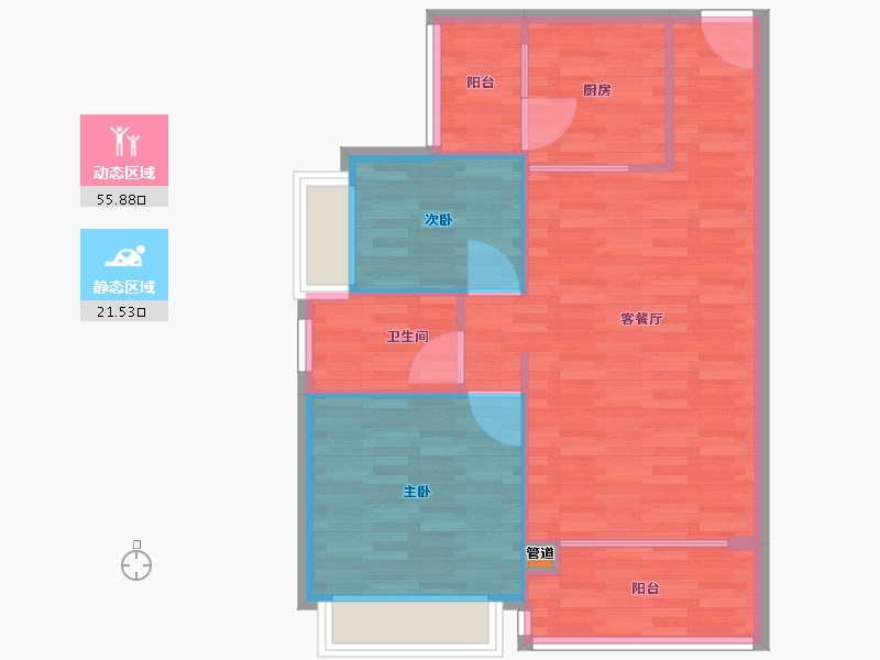 广东省-广州市-粤海拾桂府88m²-70.40-户型库-动静分区