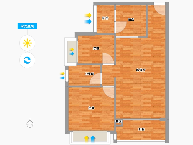 广东省-广州市-粤海拾桂府88m²-70.40-户型库-采光通风