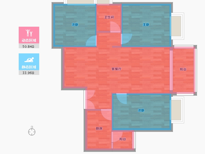 广东省-广州市-粤泰荣廷府B栋100m²-76.54-户型库-动静分区