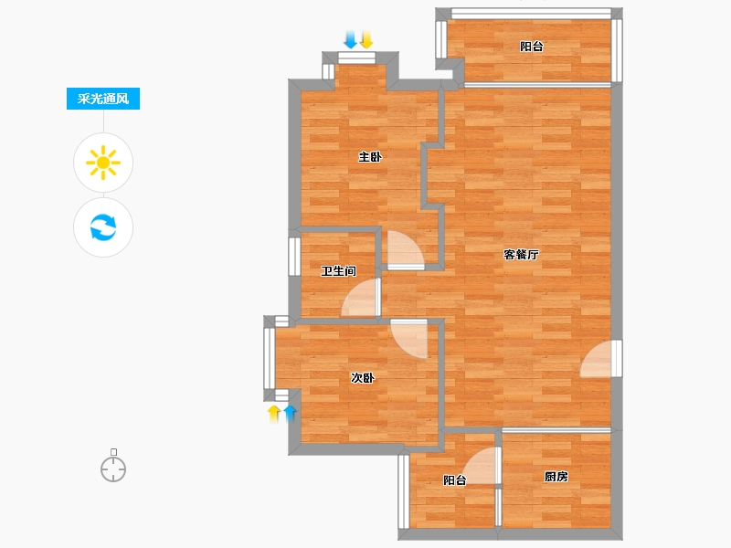 广东省-广州市-大洋江畔雅苑A栋79m²-60.56-户型库-采光通风