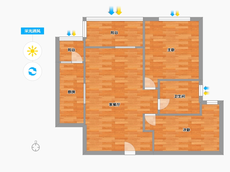 广东省-广州市-麓湖轩88m²-70.40-户型库-采光通风