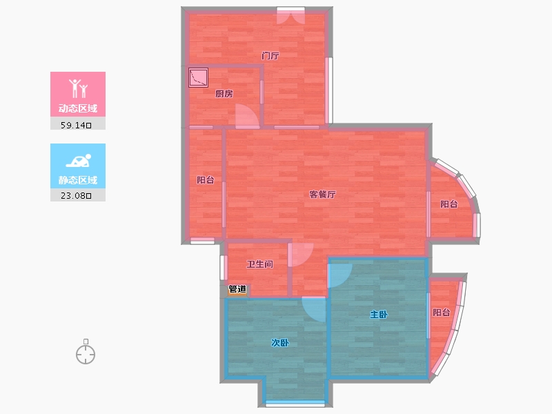 广东省-广州市-文德先生A栋92m²-73.60-户型库-动静分区