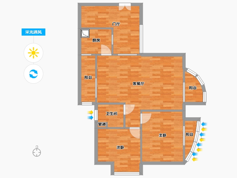 广东省-广州市-文德先生A栋92m²-73.60-户型库-采光通风