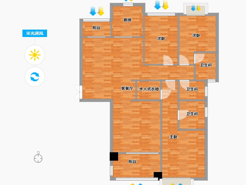 广东省-广州市-世茂天越B栋160m²-128.00-户型库-采光通风