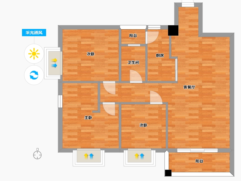 广东省-广州市-宝夏花园D栋95m2-76.00-户型库-采光通风