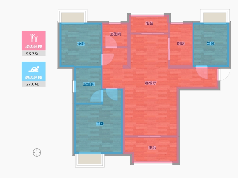 广东省-广州市-保利花海湾7,8栋106m2-84.80-户型库-动静分区