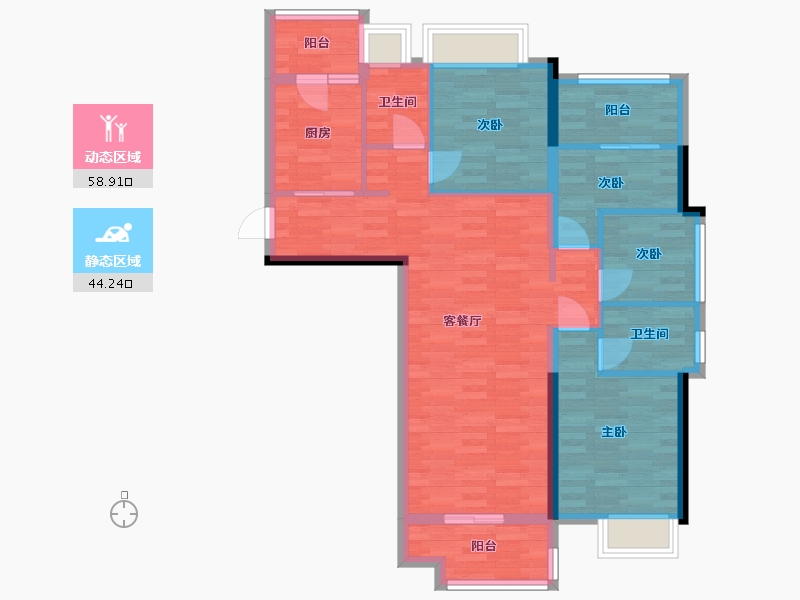 广东省-广州市-保利花海湾7,8栋122m2-91.97-户型库-动静分区