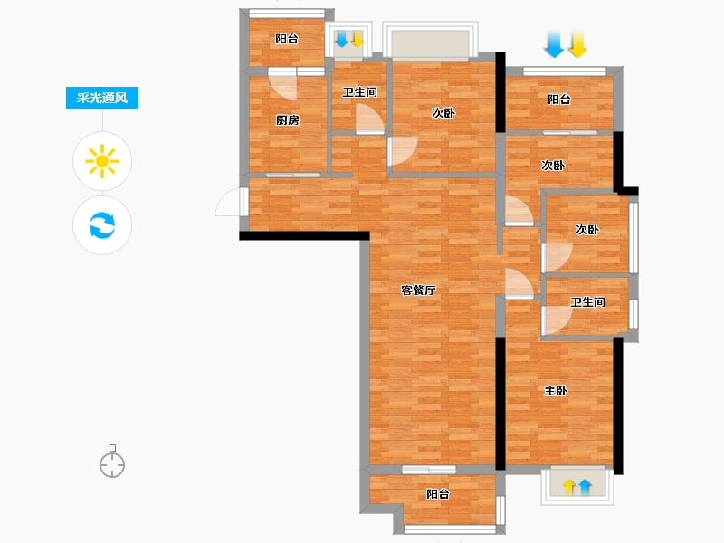 广东省-广州市-保利花海湾7,8栋122m2-91.97-户型库-采光通风