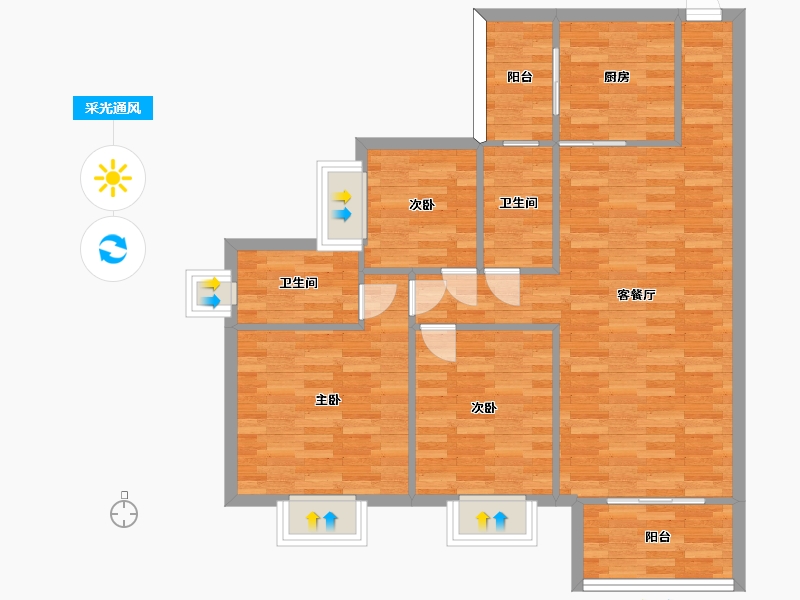 广东省-广州市-保利西悦湾112m2-89.60-户型库-采光通风