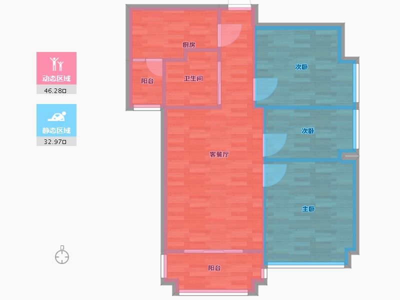 广东省-广州市-中泰天境B1栋90m2-72.00-户型库-动静分区