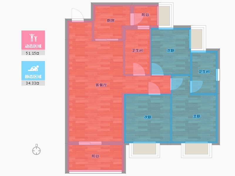 广东省-广州市-保利花海湾3,4栋100m2-76.51-户型库-动静分区