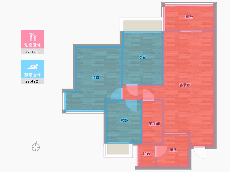 广东省-广州市-保利花海湾4栋88m2-72.33-户型库-动静分区