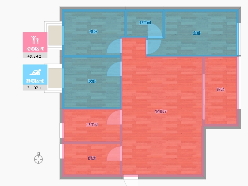 广东省-广州市-珠岛花园金湾明珠6栋金湾明珠A栋96m2-74.23-户型库-动静分区