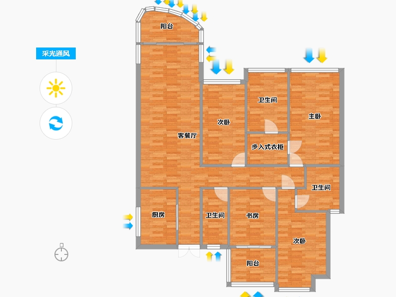 广东省-广州市-鹅潭湾9栋168m2-134.39-户型库-采光通风