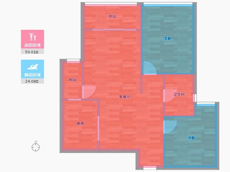 广东省-广州市-凯德双桥8号E户型1,2,5,6号楼84m2-67.49-户型库-动静分区