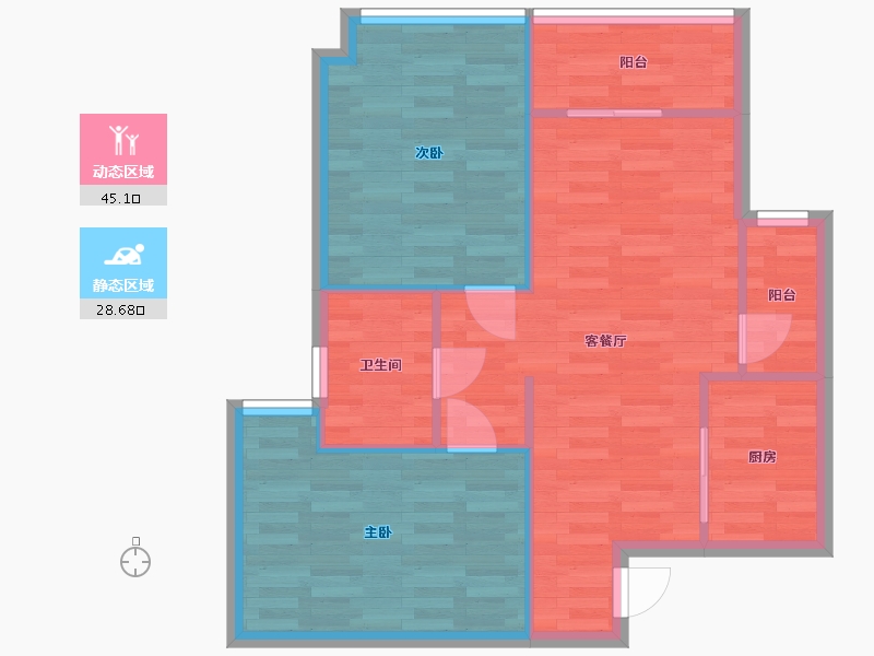 广东省-广州市-凯德双桥8号1,2,5,6号楼84m2-66.94-户型库-动静分区